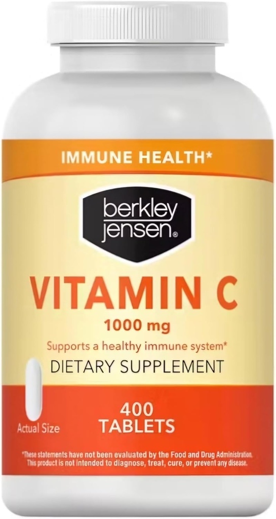 berkley jensen 1000 mg Vitamin C Supplement (400 Tablets), Extra Strength Daily Immune Defense Support for Men and Women, Sugar and Gluten Free Ascorbic Acid, Pure