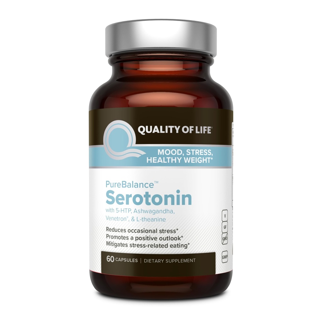 生活质量 纯平衡血清素 Premium – 帮助促进血清素 & Cortisol 水平 - 包括5-HTP, Venetron, Sensoril, Vitamin D3 & L-Theanine – 60 Capsules