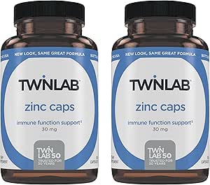 Twinlab Zinc Caps - 免疫支持补充剂 - 锌 Picolinate & Gluconate - 免疫防御,健康皮肤,DNA合成,代谢与生长补充剂 - 30mg,100 Caps - 2 Pack