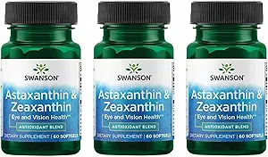 Swanson Astaxanthin & Zeaxanthin 眼视脑皮肤健康抗氧化剂支持补充剂(Astaxanthin 4 mg & OmniXan Zeaxanthin 4 mg) 60 软胶(3 Pack)