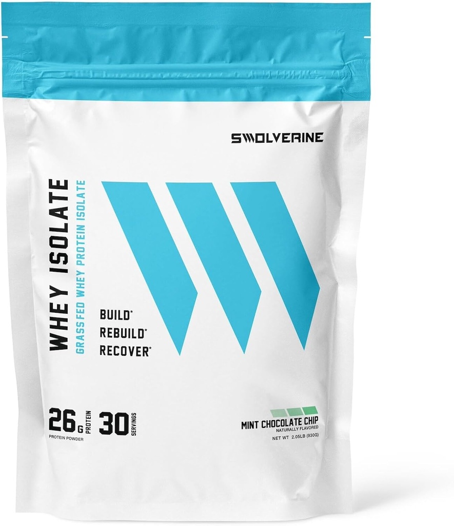 Swolverine Whey 蛋白质异质素 → 26g 蛋白质素, Grass-Fed rBGH 自由,非GMO, 添加的消化酶(30 services, Mint Cocolople Chip)