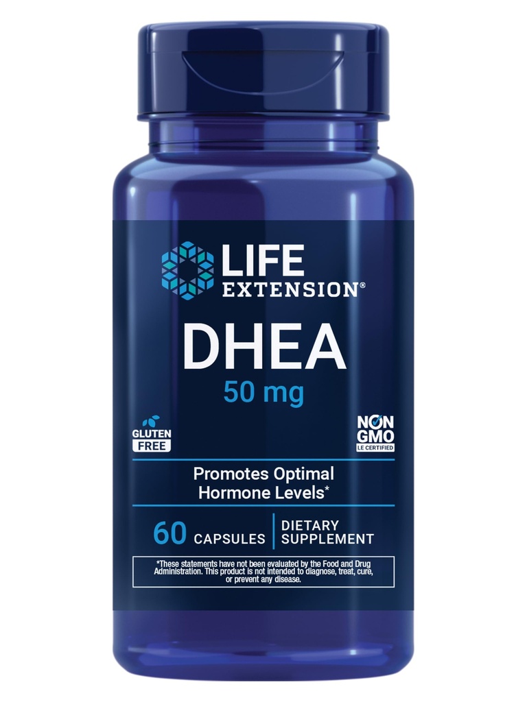 寿命延长DHEA 50 mg – 荷尔蒙平衡补充剂,记忆,肌肉质量和骨密度支持,健康性驱动,无Gluten-free,非GMO,60 Capsules