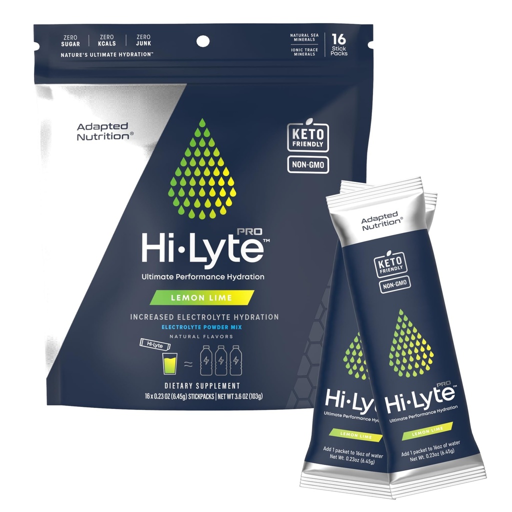 适应营养 Hi-Lyte Pro 水分包 - 16个个人饮料包 柠檬 莱蒙 莱蒙 莱姆 火焰 电解质 粉末 糖无糖 零卡布 零卡路里