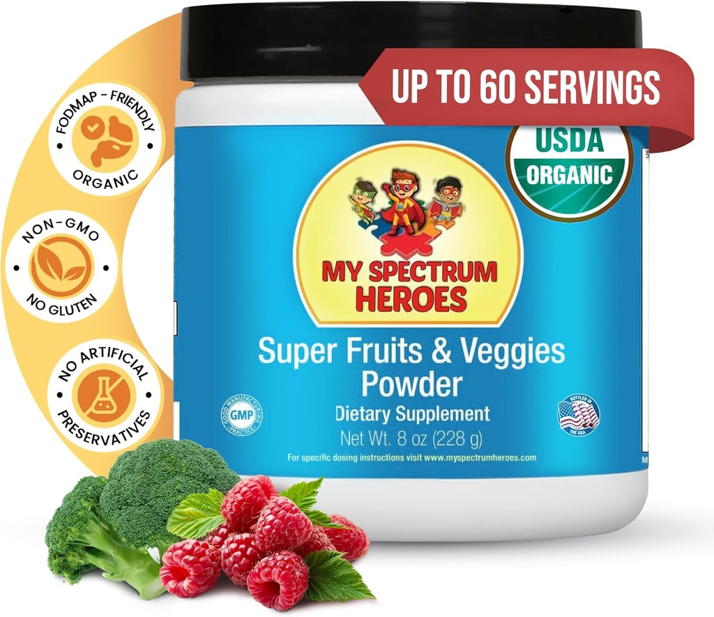 My Spectrum Heroes Super Fruits and Veggies Powder - Whole Food Supplement - 16 Superfoods - Powerful Antioxidant - Immune Health Aid - Boosts Digestive Health - Non-GMO - Gluten-Free (228 Grams)