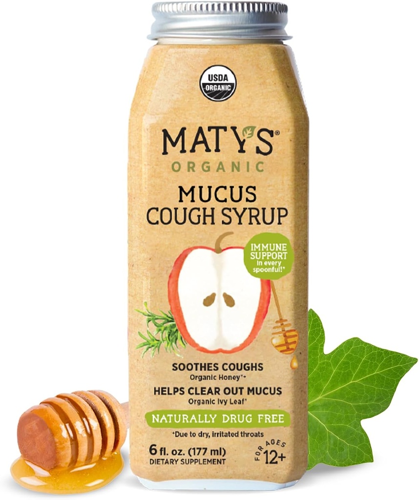Matys Adult Mucus Cough Syrup for Adults and Children 12年和12年以上,用有机成份和锌解冻常春藤,6 Fl Oz
