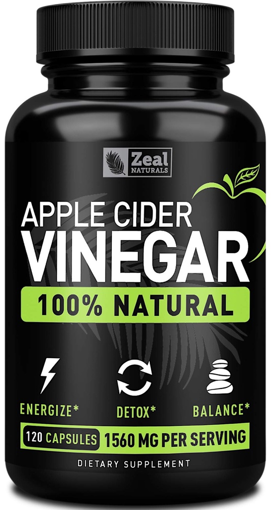 Zeal Naturals Natural Raw Apple Vider Vinegar Capsules (1560mgXX120 Capsules) 苹果苹果 Viner Pills w Cayenne Pepper, Cleanse, Appetite 抑制剂和消化支持