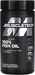 Omega 3 Fish Oil Capsules MuscleTech 100% Omega Fish Oil Burpless Fish Oil Supplement Omega 3 Fatty Acid Supplement Fish Oil 1000mg Pills, 100 Count