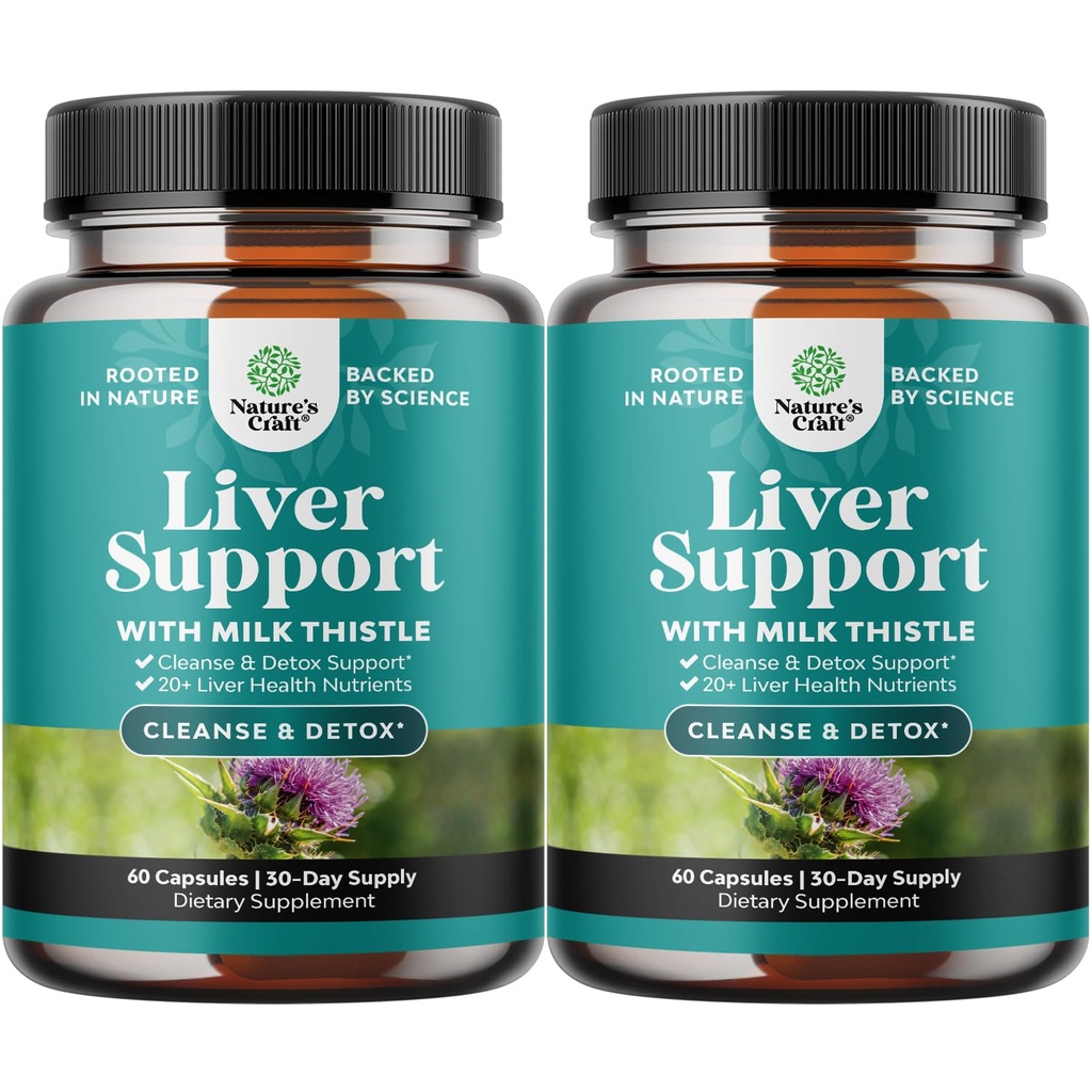 Natures Craft Liver Cleanse Detox & Reference 2 Pack Bundle - 草药Liver支持牛奶硝酸盐补充剂 - Silymarin 牛奶硝酸盐补充剂,配有丹德利翁根,乔林,比特罗特和Artichoke