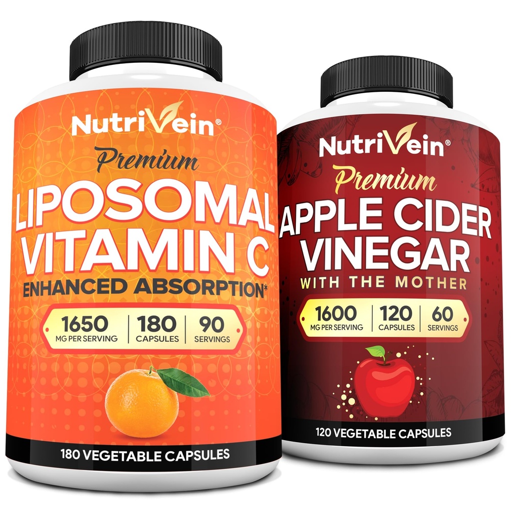 营养素 Premium Apple Vider Vinegar Capsules & Liposomal Vitamin C 补充包:高吸附维生素 C CCapsules & Apple Cider Vinegar 补充包用于免疫防御和固醇健康