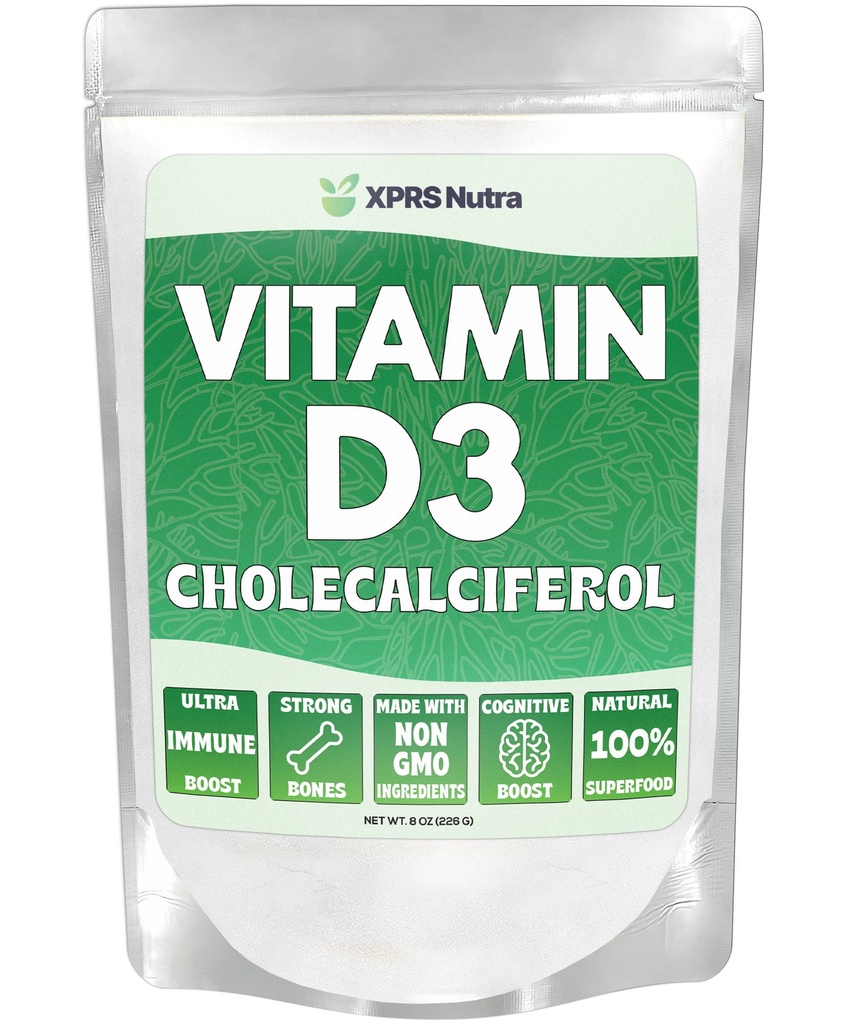 XPRS 裸体维生素D3 粉末(Cholecaliferol) - 骨骼和豁免的未味维生素D - 肌肉功能的维生素D3 粉末 - 维生素D 补充剂(8 Ounce)