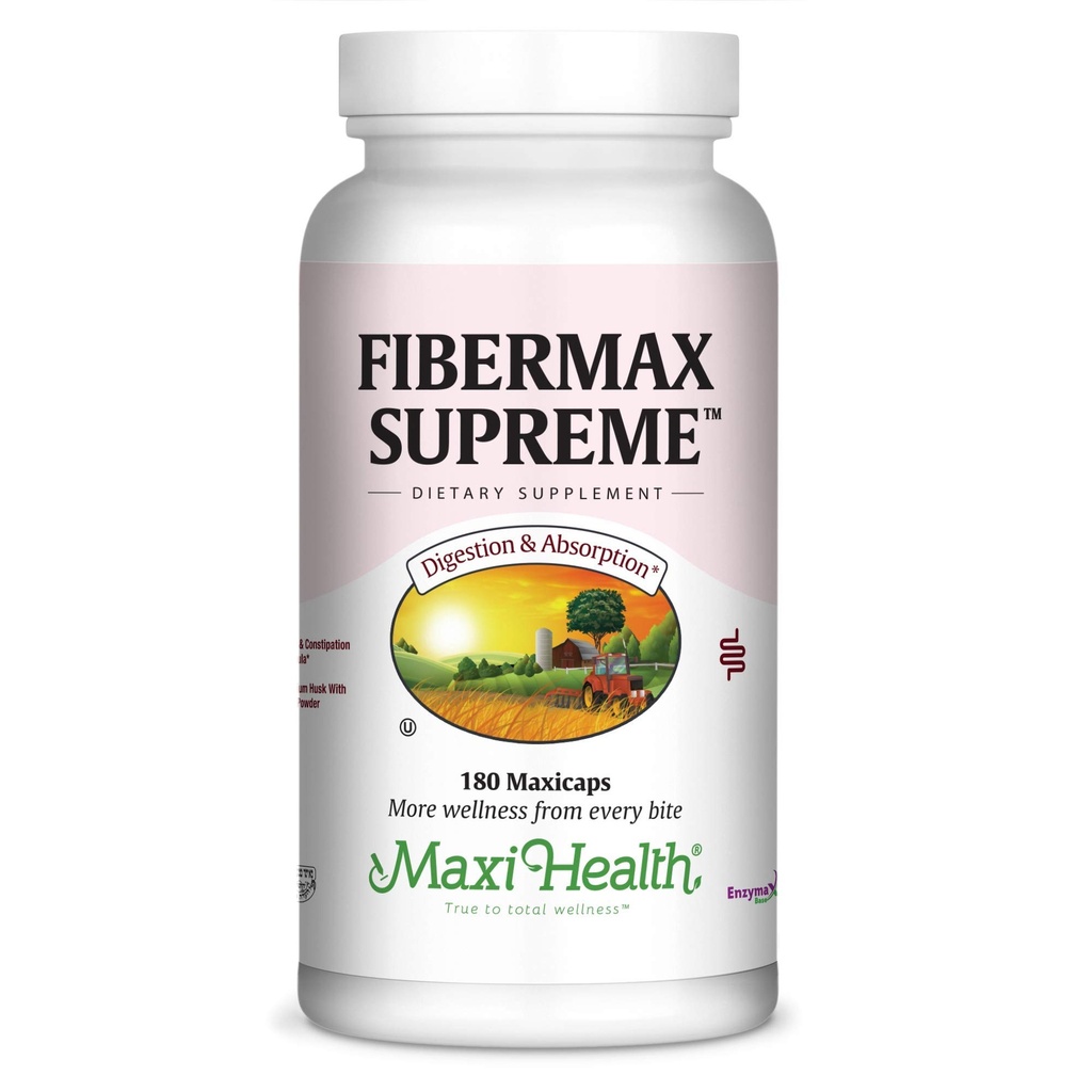 Maxi Health Fibermax Supreme – Fiber Capsules for Gentle Digestive and Gut Support – Vegetarian Psyllium Husk Capsules – Kosher Fiber Supplement for Men and Women (180 Count)
