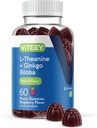 Viteey L-Thenine Gummys 与 Ginkgo Biloba 一起为成年人服务 - Ads in Focus and Relax, 改善 Mood - 非转基因生物, Gelatin Free, Vegan, Gluten Free, 天然源头 Chewable Tasty Raspberry Flavored Gummy