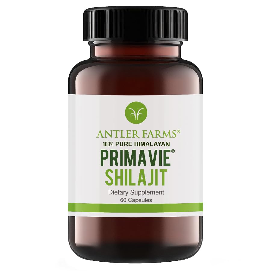 鹿角农场 - 100%纯 PrimaVie Shilajit for Men Excert, 60 Capsules, 250mg - 标准化到50% Fulvic酸,喜马拉雅山野生收割还原剂,强力适应性补充剂