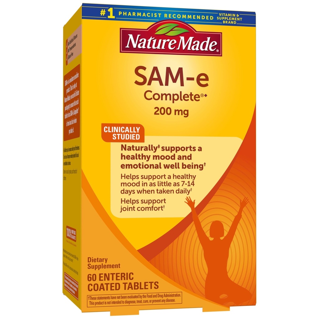 自然制造SAM-e 200 mg 完成,Mood支助的饮食补充,60平板,30天供应