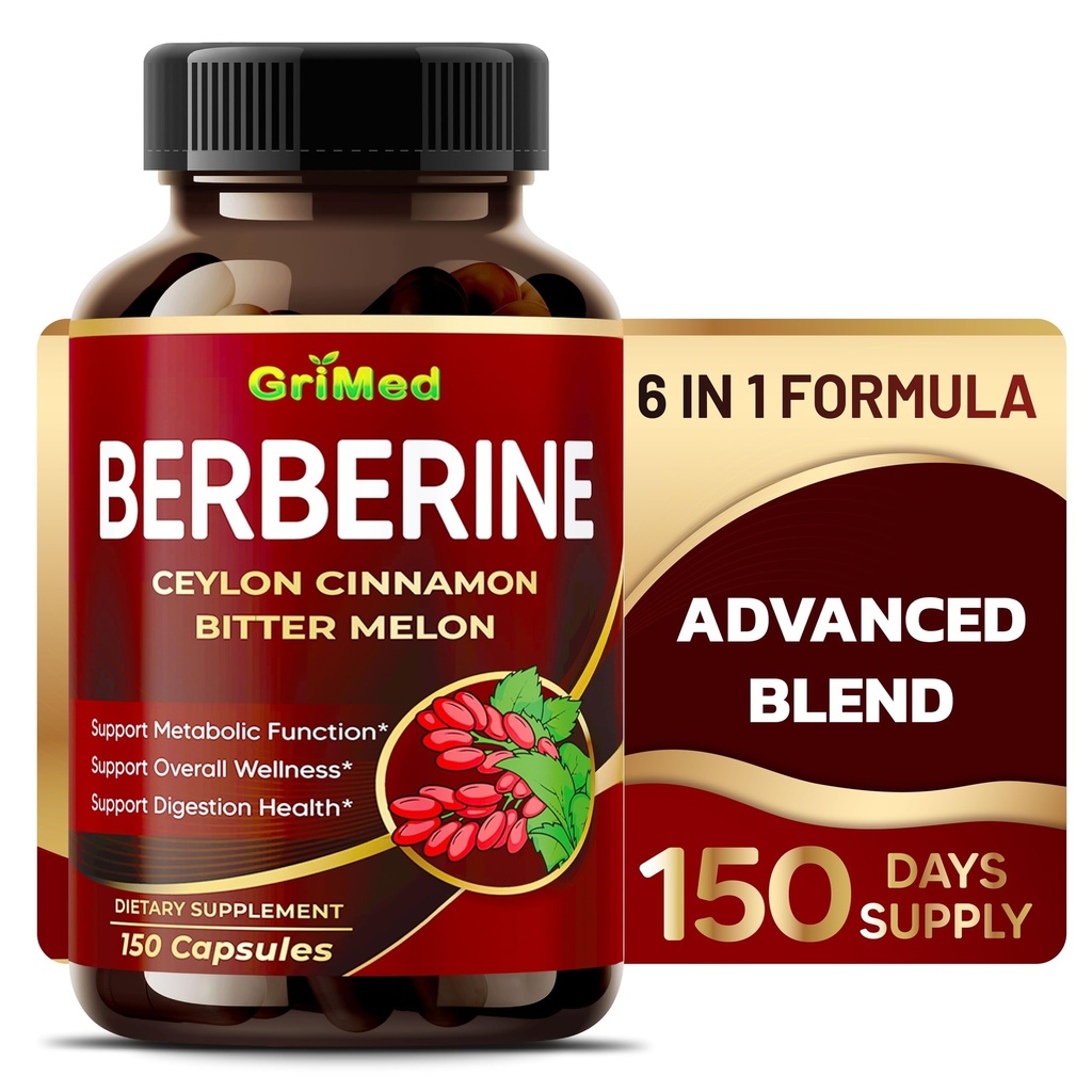 GriMed Berberine 补充 9,500mg 与锡兰肉桂酸Melon 支持健康免疫系统 - 美国制造