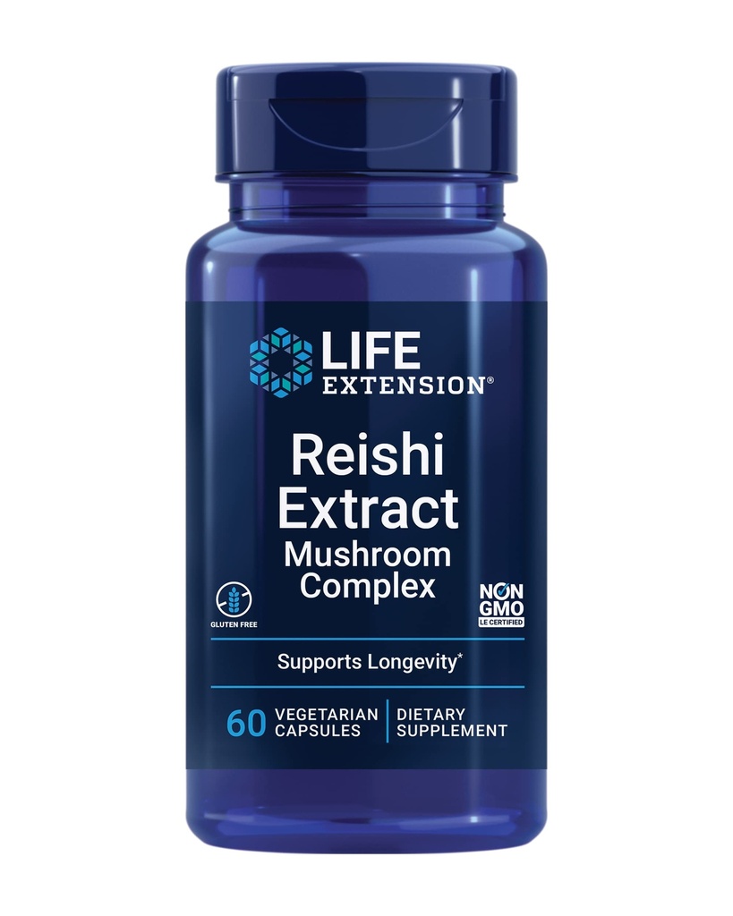 寿命延长 Reishi 抽取蘑菇综合体 - 蘑菇草药支持补充剂 - Ganoderma Lucidum 抽取 - Gluten - Free, Non-GMO, Vegetarian - 60 Capsules