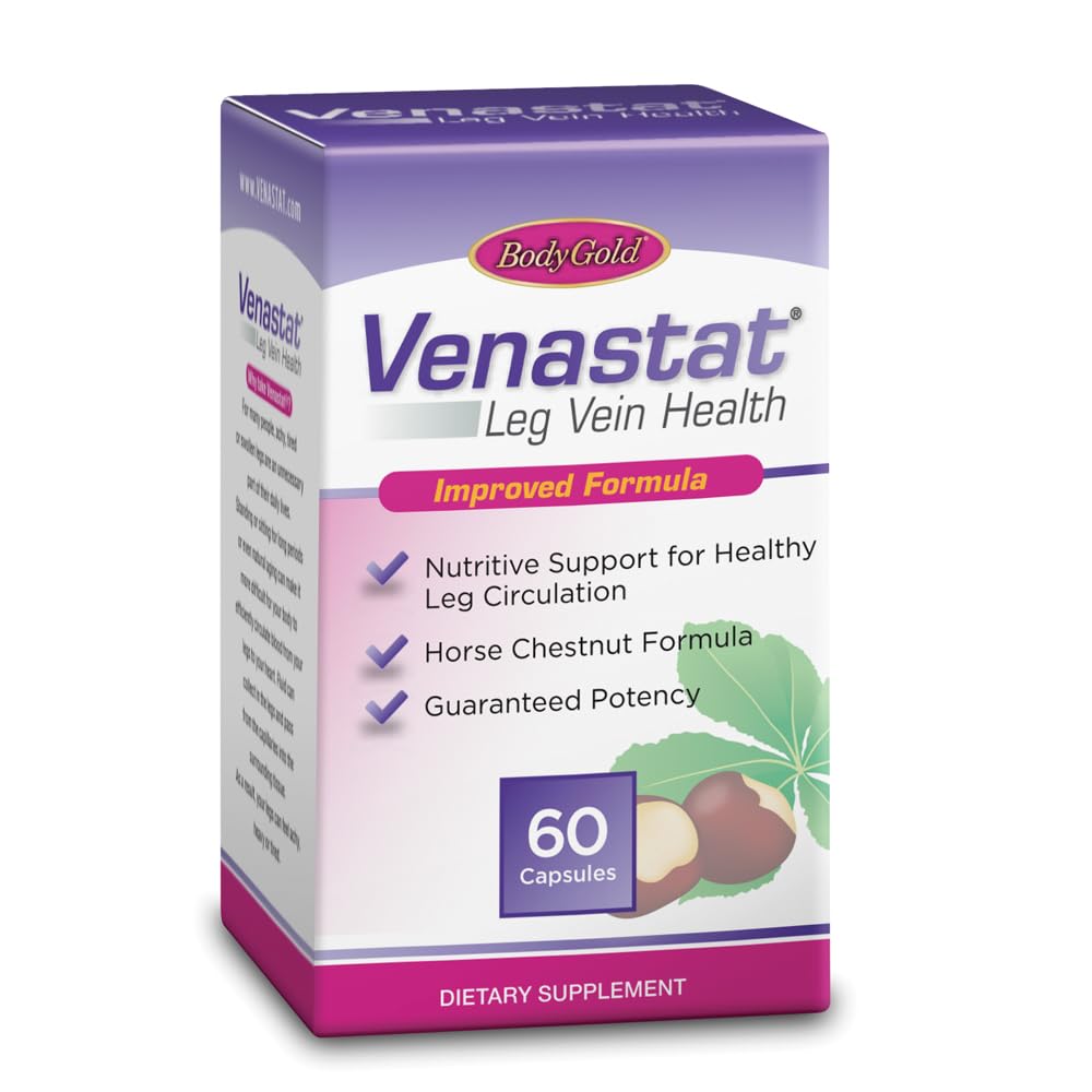体金 Venastat - 腿藤支持补充剂,马栗补充剂,与Diosmin合作为男女提供草药循环支持,健康血液流动与循环 - 60 Veggie Capsules