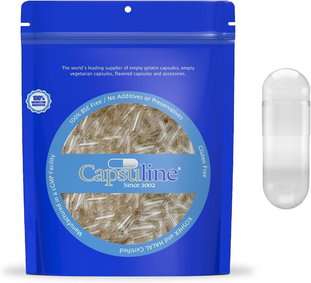 Capsuline 大小 0 Gelatin 空卡普尔, 50000 计数 空卡普尔, 空卡普尔, DIY Pure Bovine Pill Capsule 填充, 空卡普尔, 科舍尔, Gluten 自由和非 GMO 认证, 清除