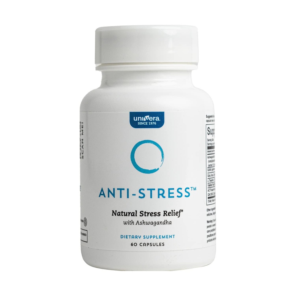 Univera Anti Stress Supplement, with Ashwagandha, Gotu Kola, GABA & L-Theanine, Daily Supplements for Relaxation & Mood Balance, 60 Capsules