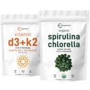 有机氯菌Spirulina 3000mg 维生素 D3 5000iu + K2 100mcg 包2 裂缝细胞壁,富含维根蛋白和氯phy 基本阳光维生素