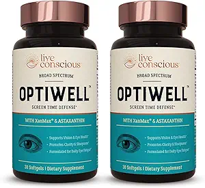 生活意识眼维生素 选择AREDS 2 配有维生素E,Lutein,和 Astaxanthin - Optiwell眼健康补充和蓝光支持(2包)的成分.
