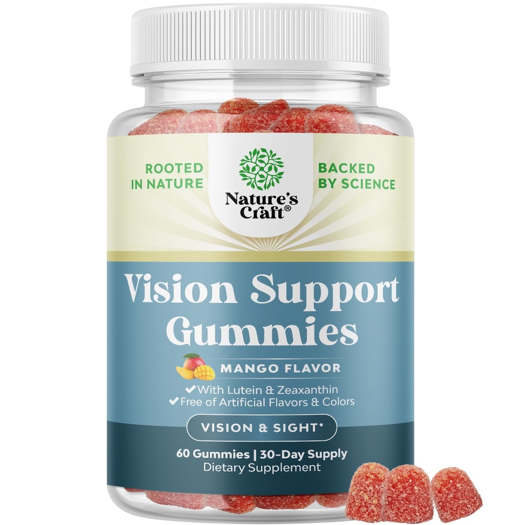 视觉支持成人Gummys - Lutein和Zeaxanthin 眼部健康补充剂 - Potent Lutein眼部维生素 蓝光保护干燥 Strain 支持和视觉锐利 - 60 Counter