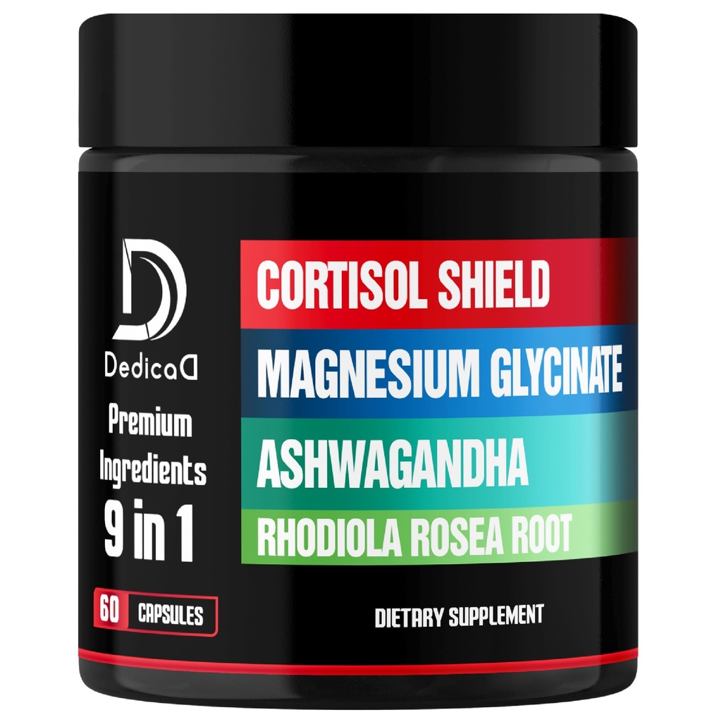 9in1 科尔蒂索尔盾 - 镁 Glycnit & Ashwagandha 配有 Rhodiola, Phosphatidylserine, Passion Flower, L- Theanine, Apigenin, Licorice, Magnolia - 休息井和Mood平衡 - 60 计数