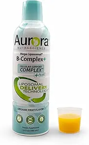 Aurora Nutrascience Mega-Liposomal B-Complex + 维生素C,支持能源,免疫和神经系统健康,Gluten Free,非GMO,无糖,有机水果火焰,32种服务,16Fl oz