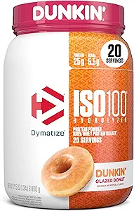 Dymatize x Dunkin' Glazed Donut ISO100 Whey蛋白粉,蛋白质25g,5.5g BCAAs,120 Cal., Gluten Free, 1g Fat, 1g Sugar, 2g carb (20 services)