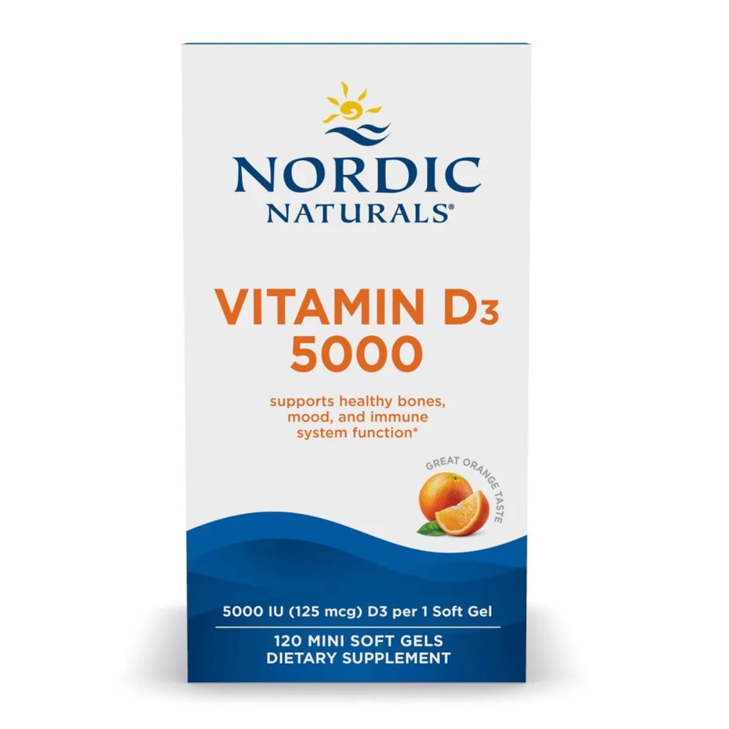 北欧自然维生素D35000,橙色 - 120 小型软宝石 - 5000 IU维生素D3 - 支持健康骨骼,Mood & Immune系统功能 - 非GMO - 120 服务