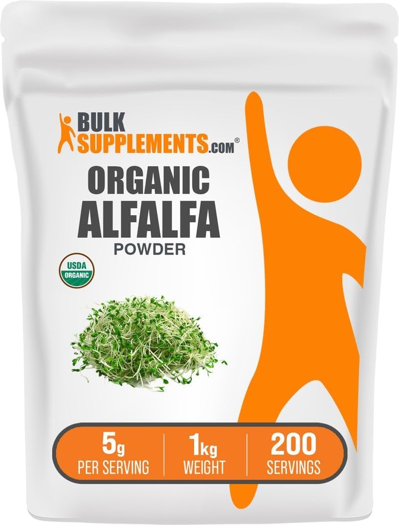 Bulk Assupports.com 有机阿尔法尔法草粉 - 阿尔法尔法补充,绿色超级食品粉 - Vegan & Gluten Free, 5g / service, 1kg (2.2磅) (Pack of 1)