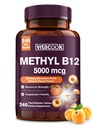 维生素B12 亚语、甲基Cobalamin 5000mcg 用于能源生产、能源、Nerve和细胞支持、天然桃花、Vegan、零糖、240个快速溶解片