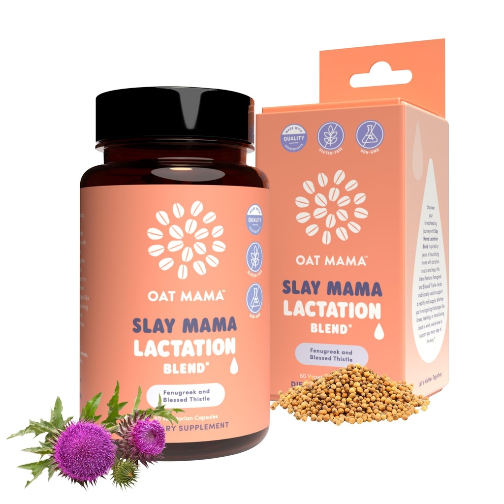 OAT MAMA 有机哺乳补充剂-'Slay Mama' Blessed Tetle & Fenugreek Capsules-草药乳液混合剂,对哺乳期母亲的产后支持