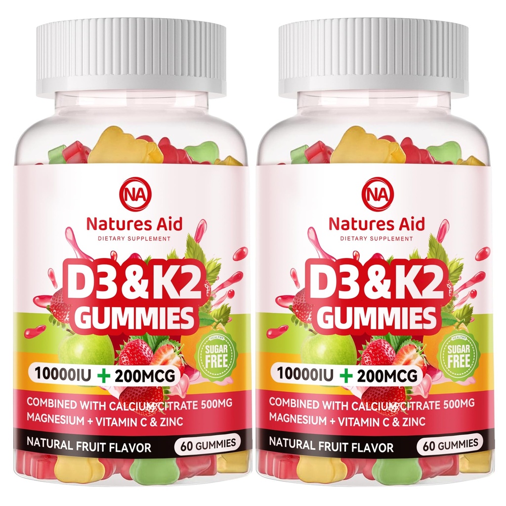 自然援助无糖维生素 D3 K2 胶体与钙+K2(MK-7),甘氨酸镁,维生素C,超强 - 骨肌肉牙齿免疫的超强吸收,维甘 - 120 胶体