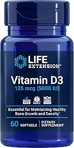 寿命延长 维生素B12 甲基Cobalamin 1mg和维生素D3 125mcg(5000 IU) 补充包 - 60个计数
