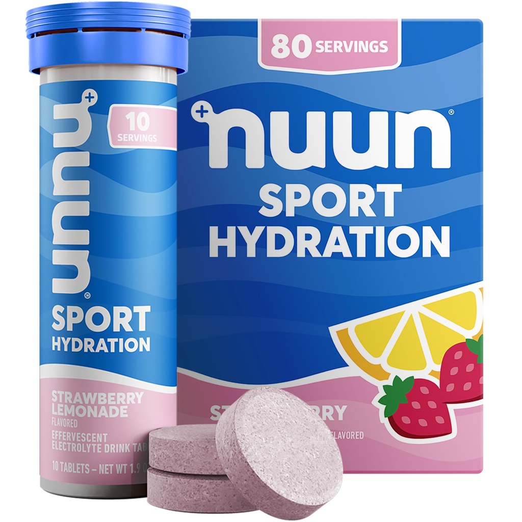 具有镁、钙、钾、氯和钠、Gluten Free & Vegan、草莓柠檬水的Nun运动电解片,8 Pack(共计80种)