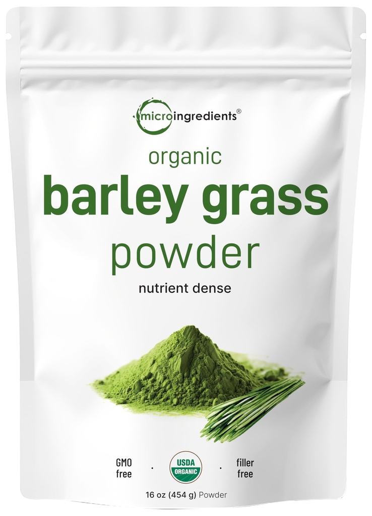 有机大麦草粉,16 Ounces US Grown → 富含维生素、矿物、纤维、抗氧化剂 → 超食品绿化促进免疫健康和消化混合支持 → 非GMO