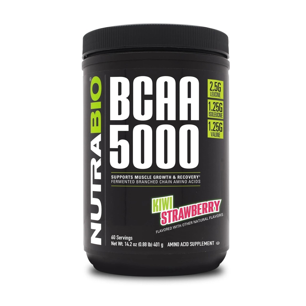 NutraBio BCAA 5000 Powder - Vegan发酵的BCAAs - 支持精益肌肉生长,恢复,耐力 - 60 services - Kiwi草莓