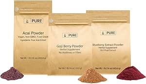 Berry Powder Bundle, (各1磅) Acai Powder, Goji Berry Powder, 蓝莓粉, 草药补充剂