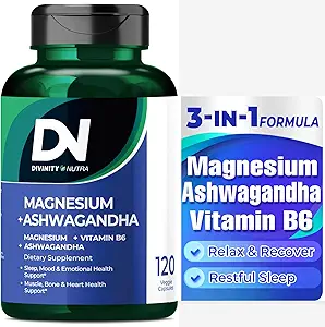 Divinity Nutra Magnesium Ashwagandha 补充材料,为肌肉骨骼健康支持肌肉恢复、冷静和放松468mg 120 ct(2个月供应)使Glycnate和Malate维生素B6 降温