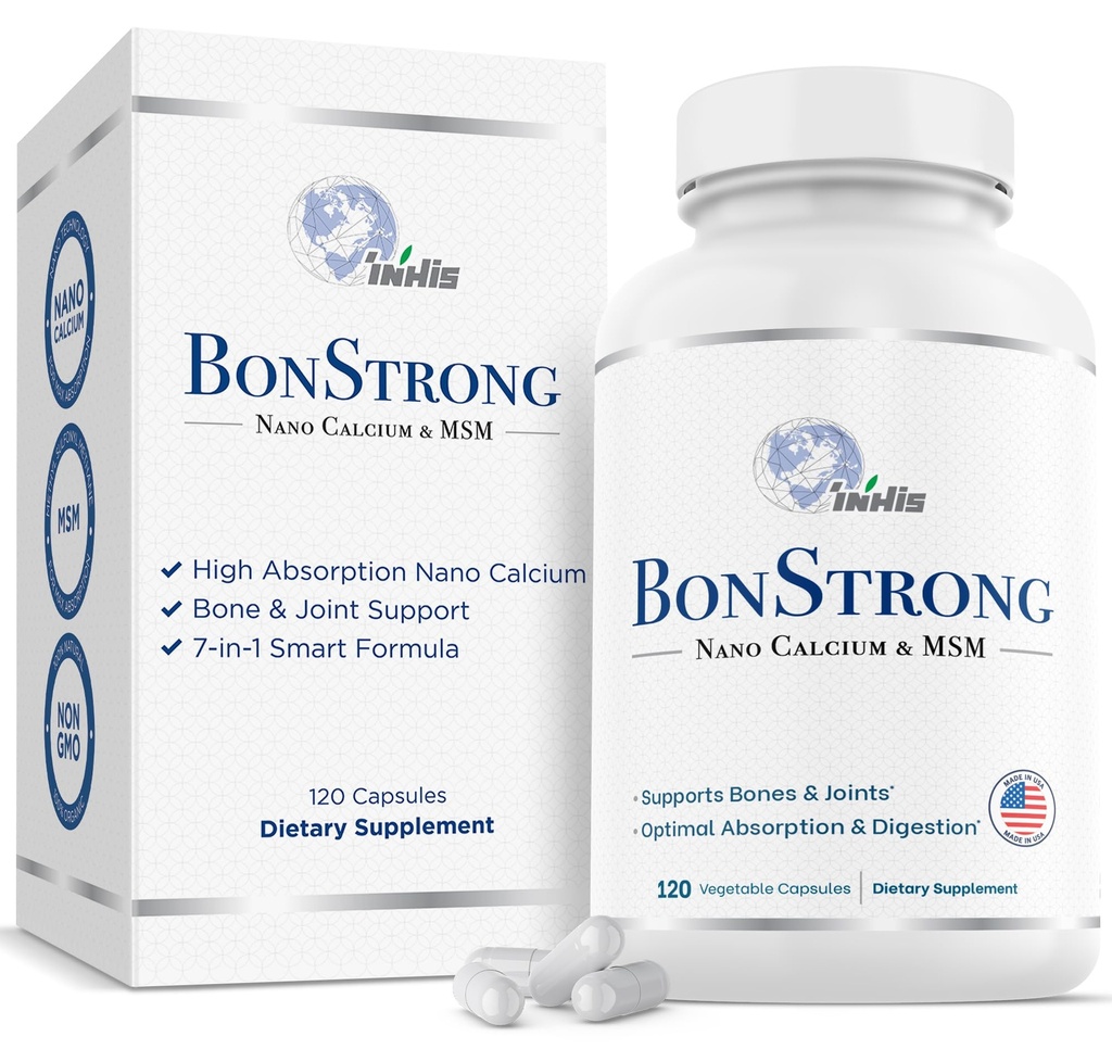 Nano Calcium 补充 – 7-in-1 Bone 支持 MSM,维生素D3,K1,镁,锌 – 女性和男性的高吸收性钙 – 骨骼和联合的维生素 – 在美国制造 – 120 Capsules