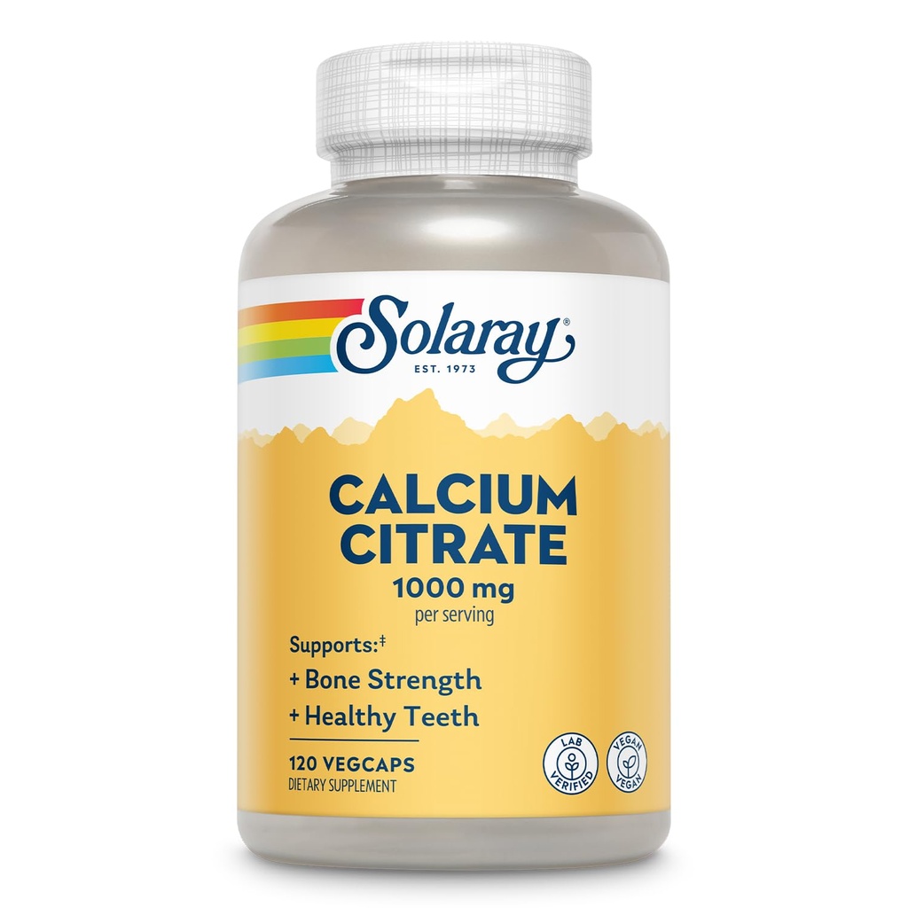 Solaray Calcium 1000mg - Chelated Calcium 补充 - 支持骨强力和健康牙齿 - 易于文摘 - 60天保障,Vegan - 30 services,120 Veg Caps