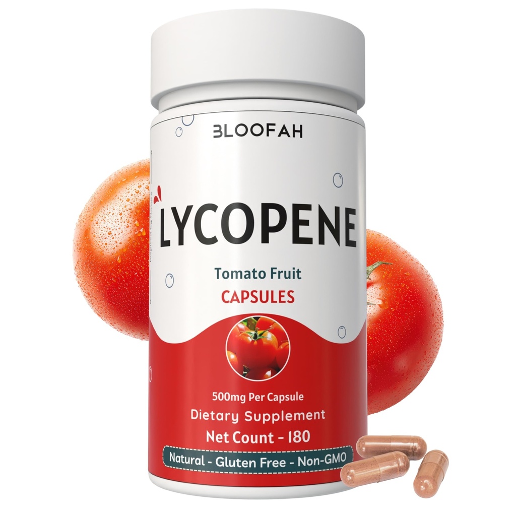 番茄粉卡普尔500mg - 180 counter (Lycopene) 健康与健康支持的天然卡多洛德补充物 QQ Gluten Free & Non-GMO, 植物基