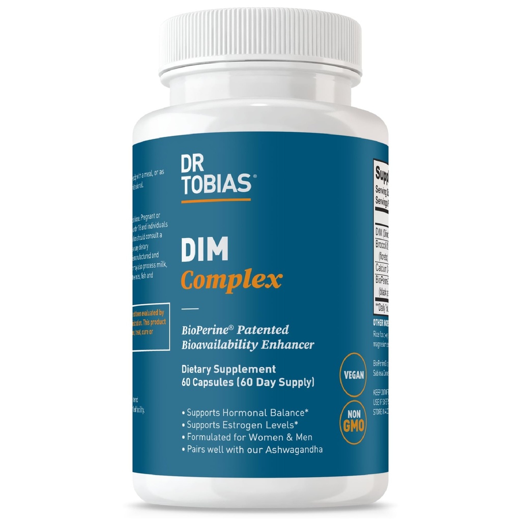 Tobias DIM Complex博士, " 男女的荷尔蒙平衡 " ,DIM 与生物Perine, Brocoli 提取和Calcium D-Glucarate 雌激素分泌平衡复合体,非GMO, Vegan, 60 Capsules 配套