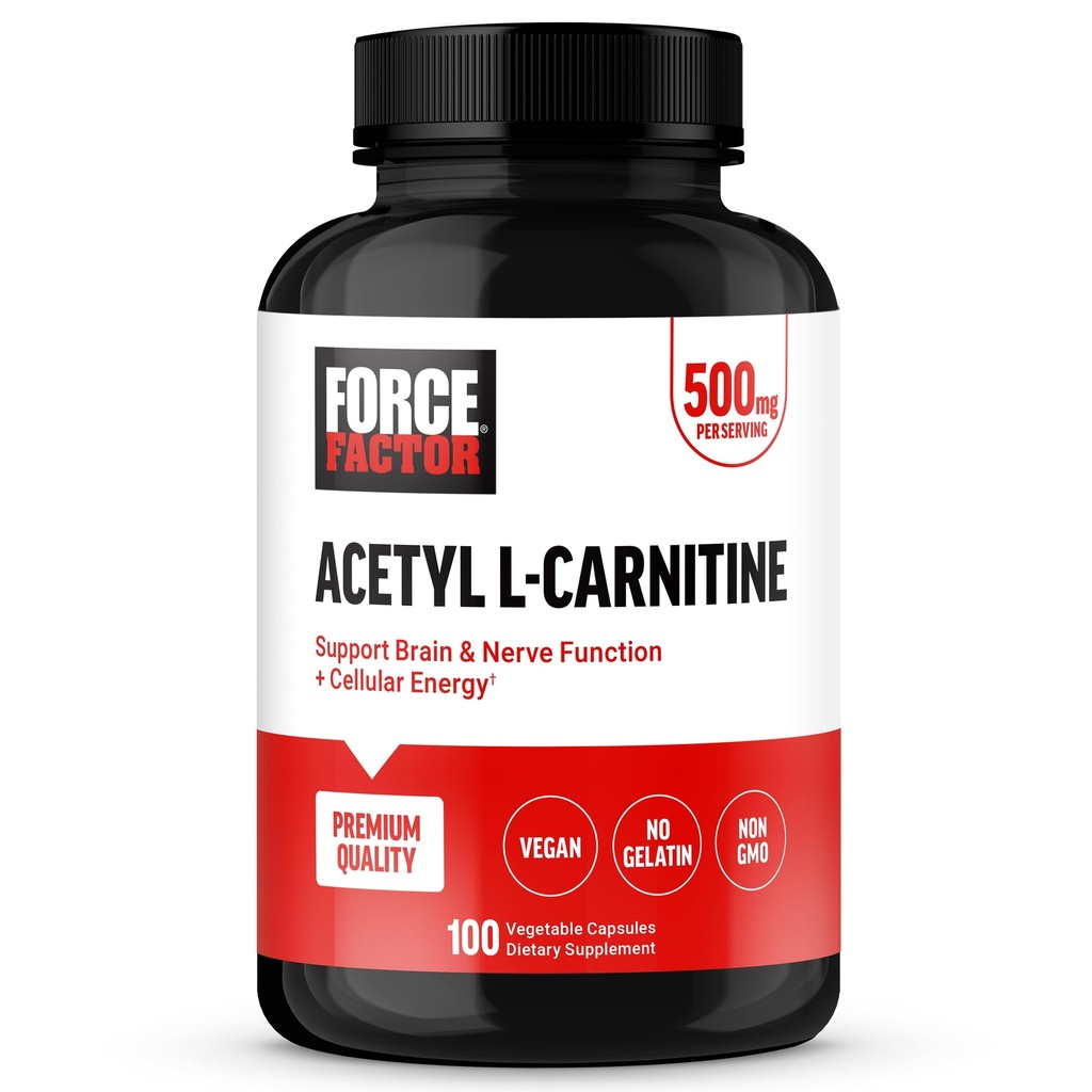 强制因子 Acetyl L-Carnitine 大脑补充剂 神经辅助剂 和细胞能量促进剂 乙酰L-Carnitine 500mg, Premium Quality, Vegan, Non-GMO, 100 蔬菜卡普尔