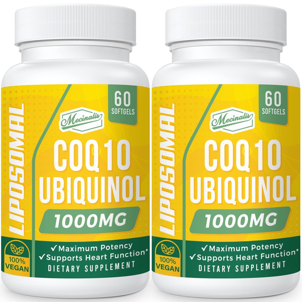 1000 mg Liposomal CoQ10 软胶 + 更好的吸收 CoQ10 Ubiquinol 补充 + 心脏功能和能量生产 + 活性抗氧化剂 维干Coenzyme Q10 → 非GMO + 120 软胶