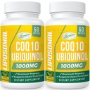 1000 mg Liposomal CoQ10 软胶 + 更好的吸收 CoQ10 Ubiquinol 补充 + 心脏功能和能量生产 + 活性抗氧化剂 维干Coenzyme Q10 → 非GMO + 120 软胶