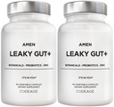 阿门·莱基·古特(Amen Leaky Gut) - 配有生物可用L Glutamine,锌,Turmeric,DGL 液态根 - 沼泽根 - 配生素和发酵的先生素 - Vegan,非GMO - 2-Pack
