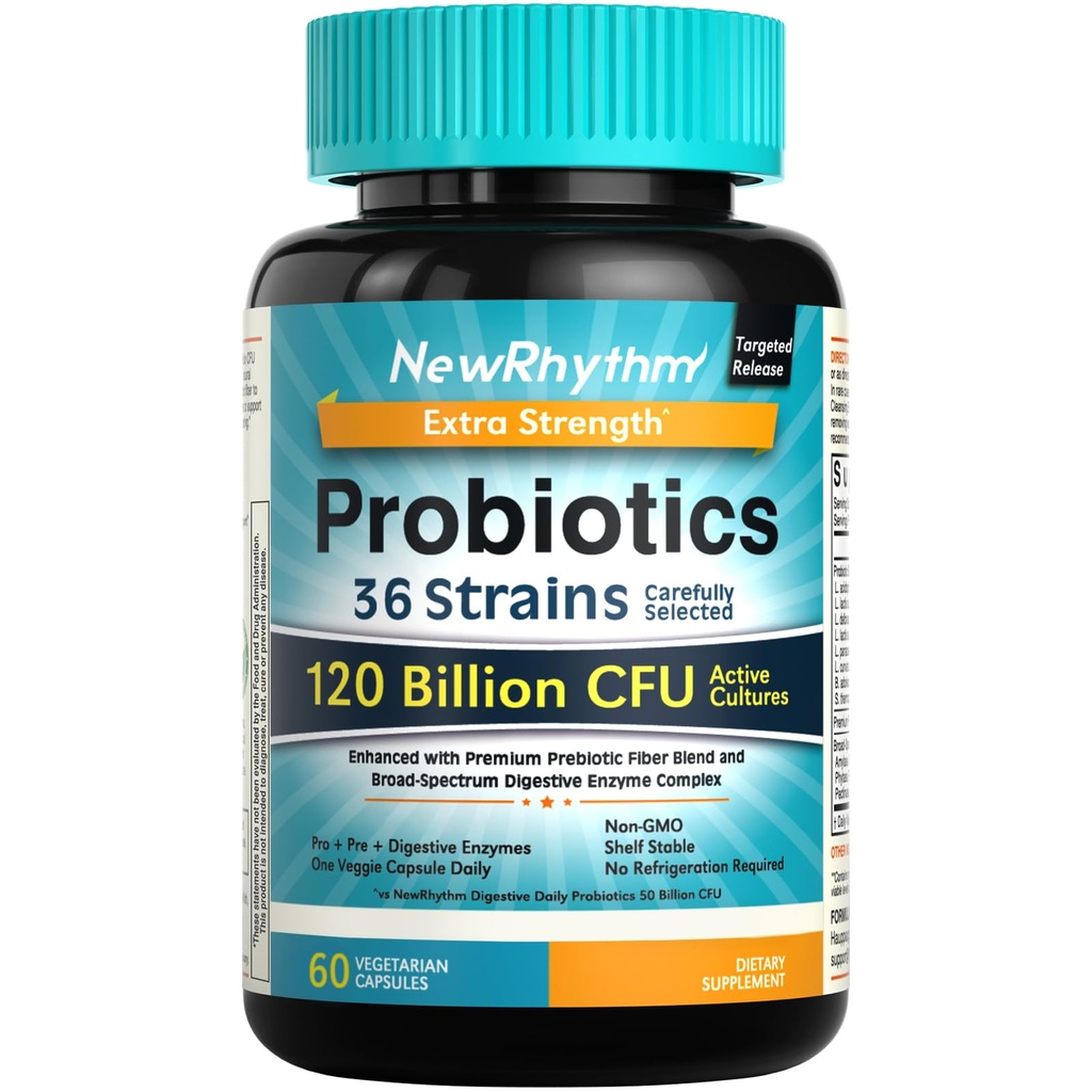 120亿CFU 36 Strains,3-in-1 用于消化性健康和免疫支持的Probios with Prebios & Ezymes, 女性和男性的Probios, 定向释放, 60 Veggie Caps