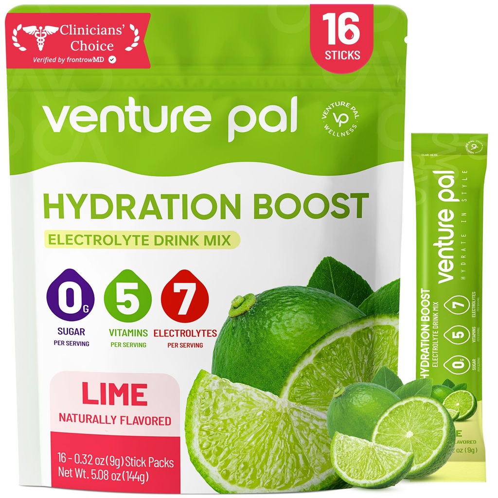 Venture Pal 糖无电解质 Power Packets - 液态日报 IV 水分包 QQ 电解质 Drinking Mix with 5 Vitamins & 7 Electrolytes & Keto 友好 QQ 非GMO QQ 认证 Vegan 16 棒